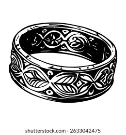 A vintage style illustration of filigree ring