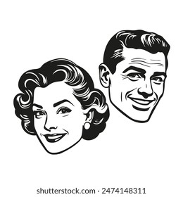 Vintage style illustration of a happy couple. Vector EPS10.