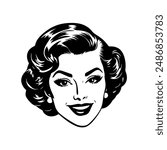 Vintage style illustration of a lovely lady. Black and white clip art. Vector EPS10.