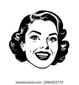 Vintage style illustration of a lovely lady. Black and white clip art. Vector EPS10.