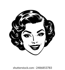 Vintage style illustration of a lovely lady. Black and white clip art. Vector EPS10.