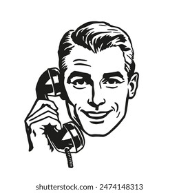 Vintage style illustration of a man speaking on the phone. Vector EPS10.