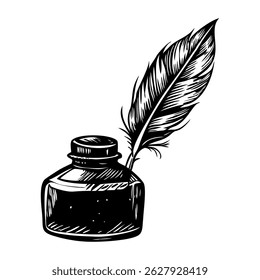 A vintage style illustration of a quill ink