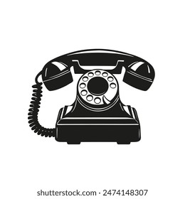 Vintage style illustration of a retro black rotary dial telephone. Vector EPS10.