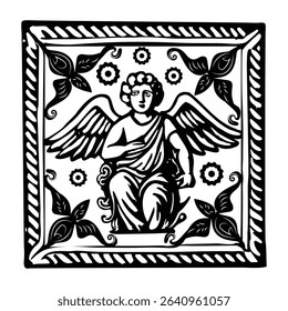 A vintage style illustration of roman ceiling
