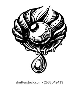 A vintage style illustration showing pearl drop