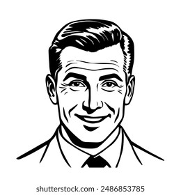  Vintage style illustration of a smiling business man. Vector EPS10.