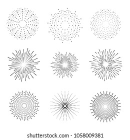 Vintage style of the image. Design elements for your projects. Hipster style. Light rays of burst. Great for retro style projects. Vector
