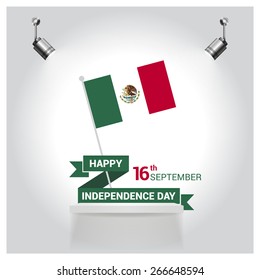 Vintage style Independence Day poster with the wording: September 16th, Independence Day, Mexico independence day poster set. spotlights on flag 