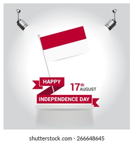 Vintage style Independence Day poster with the wording: August 17, Independence Day, Indonesia independence day poster set. spotlights on flag