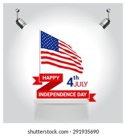 Vintage style Independence Day poster with the wording: July 4th, Happy Independence Day, United state of America USA independence day waving flag poster set. spotlights on flag Gray Mosaic background