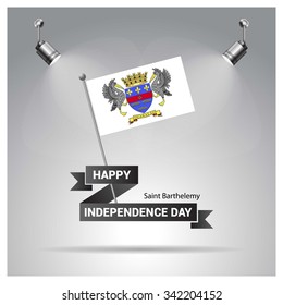 Vintage style Independence Day poster. Ribbon banner with typography Happy Independence Day, Saint BarthÃ©lemy independence day poster Template. spotlights on flag