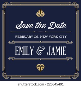 Vintage Style Invitation for Wedding Save the Day in Art Deco or Nouveau Epoch 1920's Gangster Era Vector