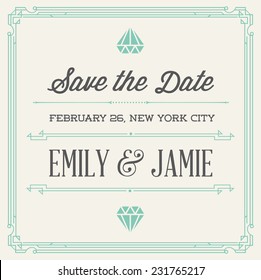 Vintage Style Invitation for Wedding Save the Day in Art Deco or Nouveau Epoch 1920's Gangster Era Vector