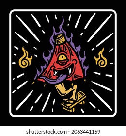 vintage style japanese ghost kasa obake illustration on black background