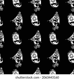 vintage style japanese ghost kasaand chochin obake seamless pattern on black background
