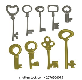 Vintage Style Keys set simple flat hand drawn vector illustration