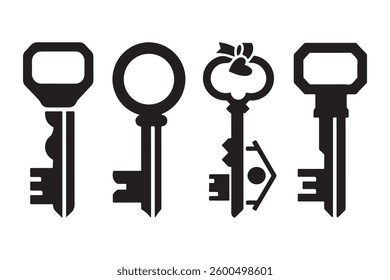 Vintage Style Keys: Three Different Designs for Home Decor Set of four  different vintage-style keys, perfect for a home decor theme.