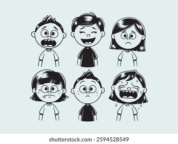 vintage style kids with different emotions vector, vector illustration art 