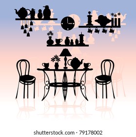 Vintage style kitchen with utensils silhouette vector