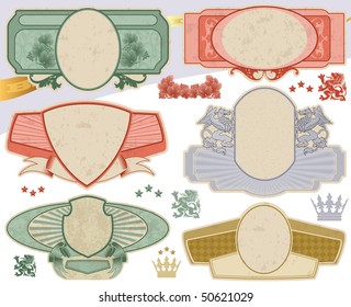 vintage style labels on different topics for decoration and design