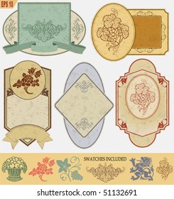 vintage style labels on different topics for decoration and design