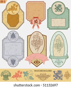 vintage style labels on different topics for decoration and design