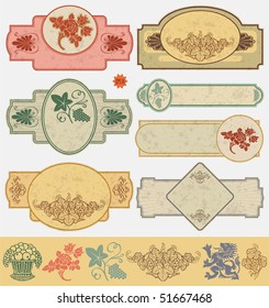 vintage style labels on different topics for decoration and design