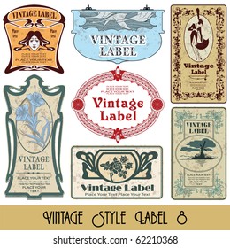 vintage style labels on different topics for decoration and design