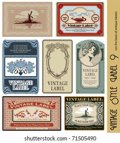 vintage style labels on different topics for decoration and design