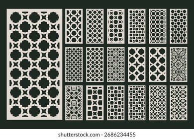 Vintage estilo laser corte painel coleção 1x2 com motivos arabescos clássicos combinados com moderna treliça geométrica para painéis decorativos Adequado para corte a laser, telas interiores.
