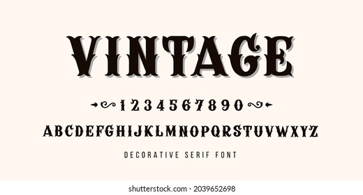 Vintage Style Letters. Victorian Alphabet. Typography Typeface Uppercase And Number. Vector Illustration. Fonts For Logo, Brand Etc. 