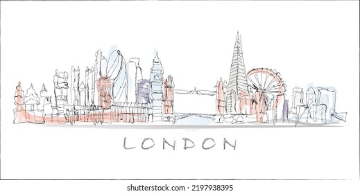 Vintage Style Line Art of London skyline 