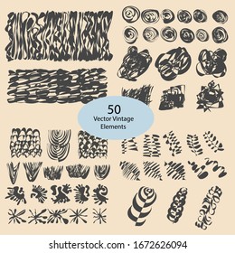 vintage style linear ornaments set, vector for cards and brochures patterns, retro style.