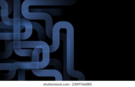 Vintage style lines on dark background. Geometric stripe line art design. Modern shiny blue lines. Futuristic technology concept. Suit for poster, cover, banner, brochure, website. Style 70s, 80s