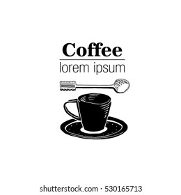 Logo de estilo vintage con taza de café.