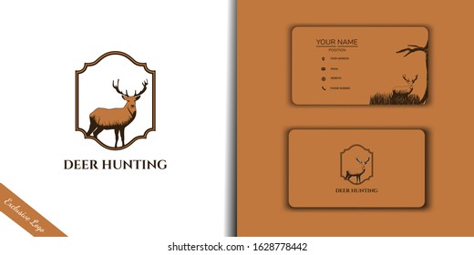 Vintage style logo design deer vector set with business card