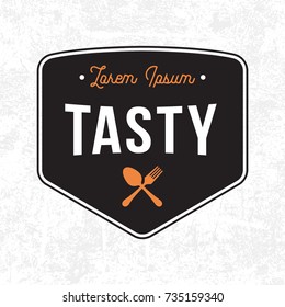 Vintage Style Logo with Spoon and Fork Symbol. Tasty Flat Isolated Graphic Vector