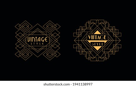 Vintage Style Logo Templates Set, Luxury Art Deco Design Element for Wedding Invitation, Hotel, Premium Brand Identity Vector Illustration