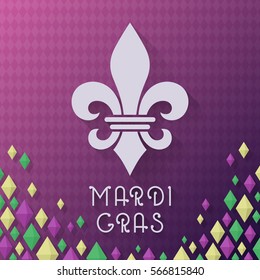 Vintage style Mardi Gras carnival vector illustration. Fleur De Lys Grunge with text.