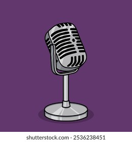 Vintage style microphone isolated on purple background