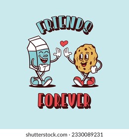 vintage style milk and biscuits character illustration