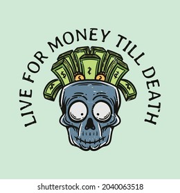 Vintage Style Money Brain Zombie Head Illustration