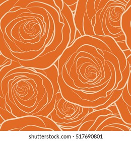 A vintage style monochrome vector seamless background pattern with hand drawn watercolor orange rose flowers in bloom.