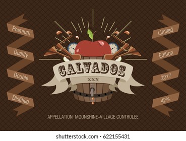Vintage style moonshine calvados label. Vector illustration