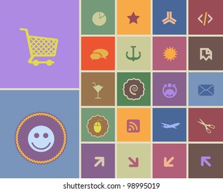 Vintage Style Multicolored Web Icon Set 02