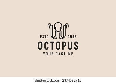 vintage style octopus logo vector icon illustration