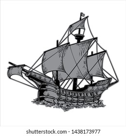 Vintage style old boat vector illustration