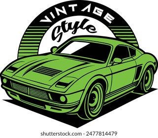 A Vintage Style Old Car With Green and Black Color Round shape.