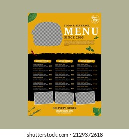 Vintage Style One Page Restaurant Food Menu Template